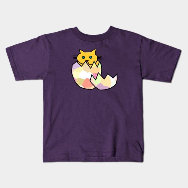 Yellow Cat Hatching from Easter Egg as Chonk Kitten Kids T-Shirt by ellenhenryart